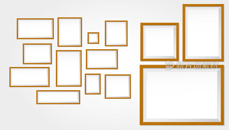 set of realistic wooden frame or blank photo frames template or mock up empty photo frame brown textured illustration. eps 10 vector, easy to modify